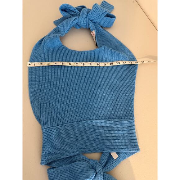 Free People FP Beach Cerulean Blue Knit Beachy Sweater Halter Tank Top Large - Picture 5 of 7